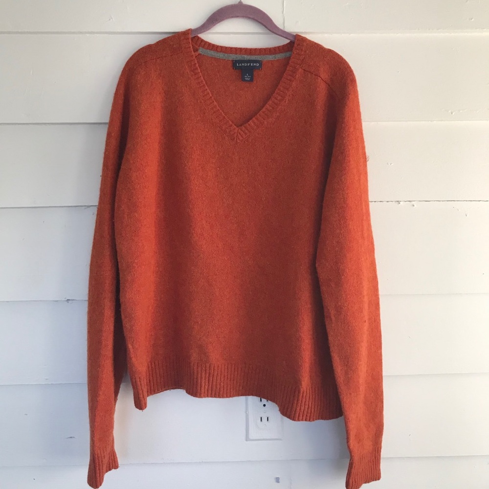 Lands’ End Orange & Rust V-neck Wool Blend sweater